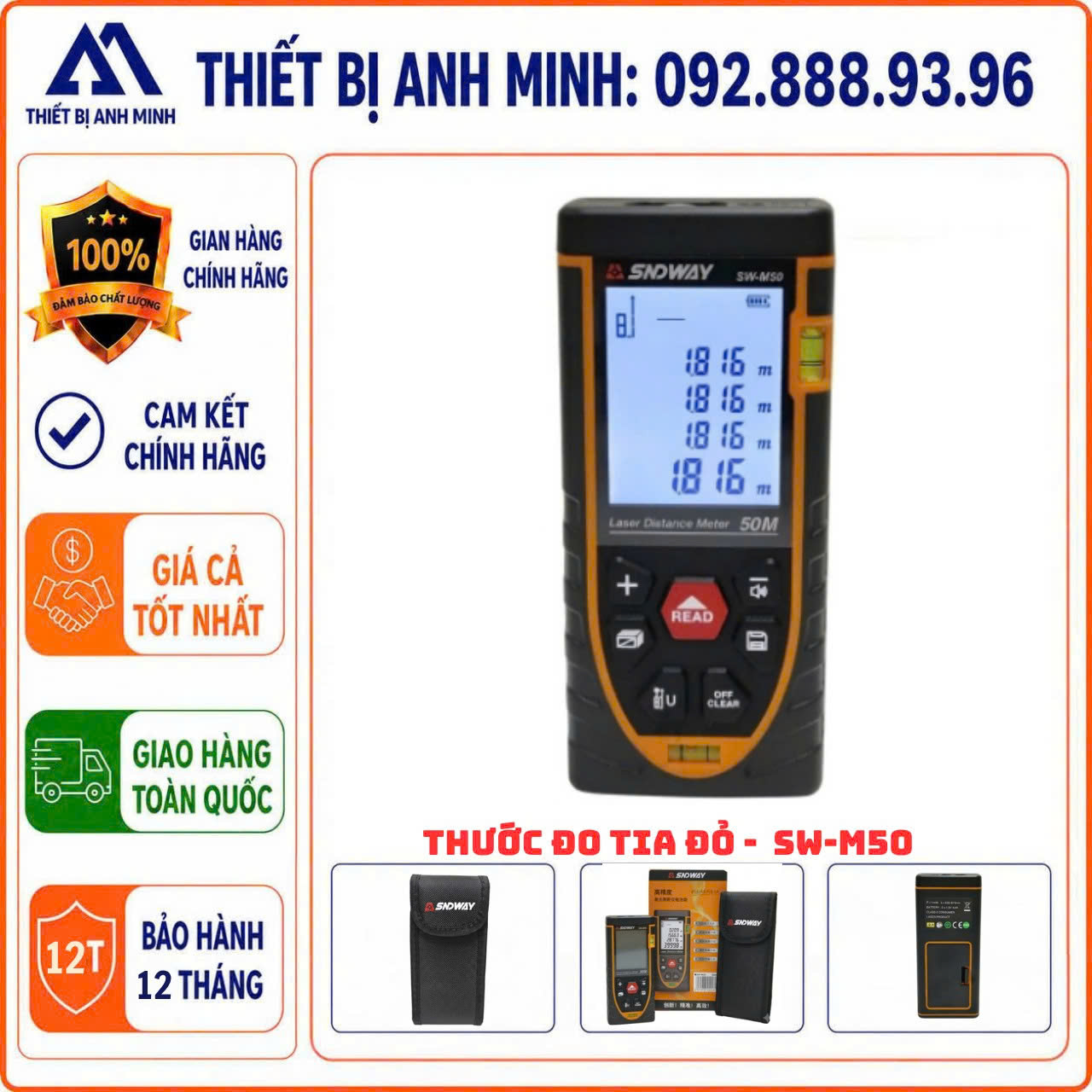 Thước đo khoảng cách Laser tia đỏ SNDWAY SW-M50