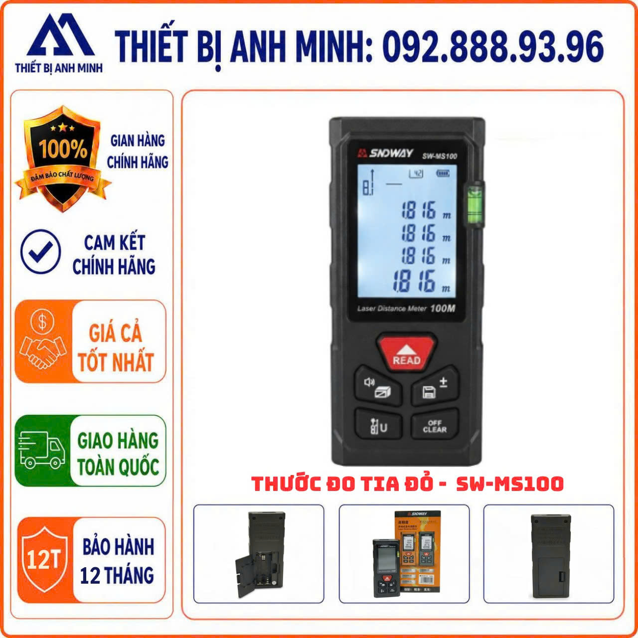 Thước Laser tia đỏ SNDWAY MS-100