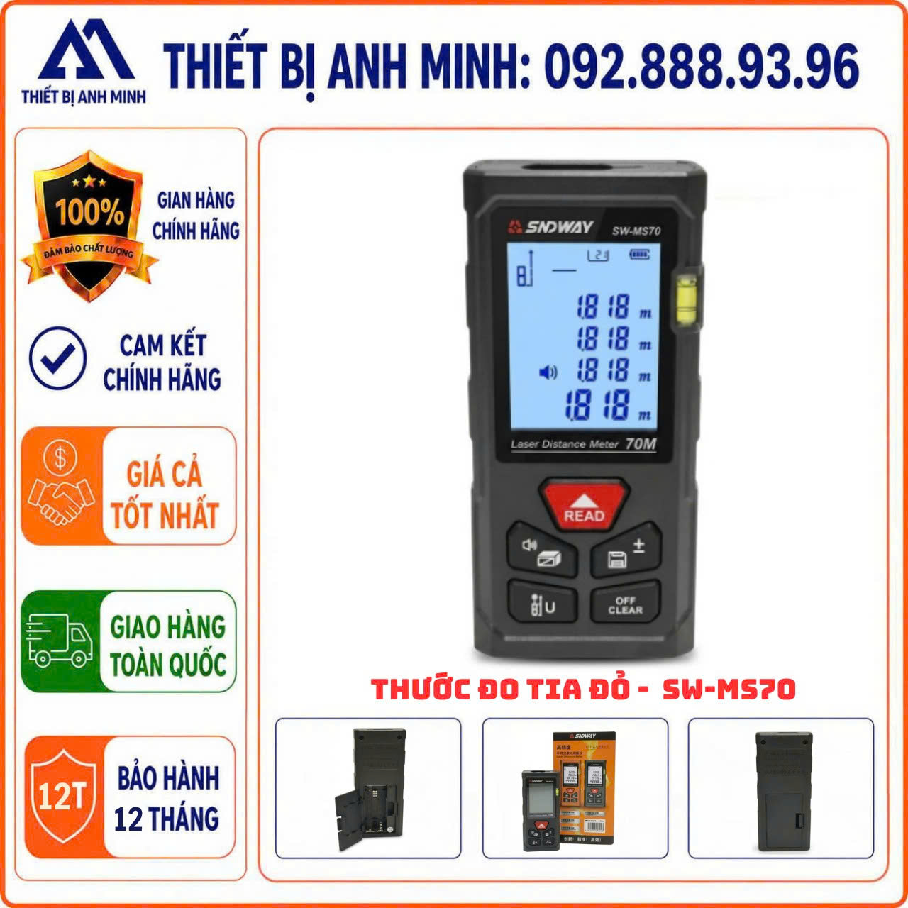 Thước đo khoảng cách Laser tia đỏ SNDWAY MS-70