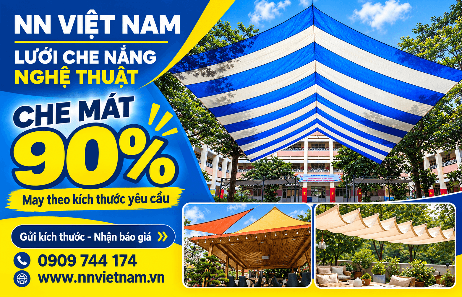 Lưới che nắng sân trường phối màu và gia công theo kích thước