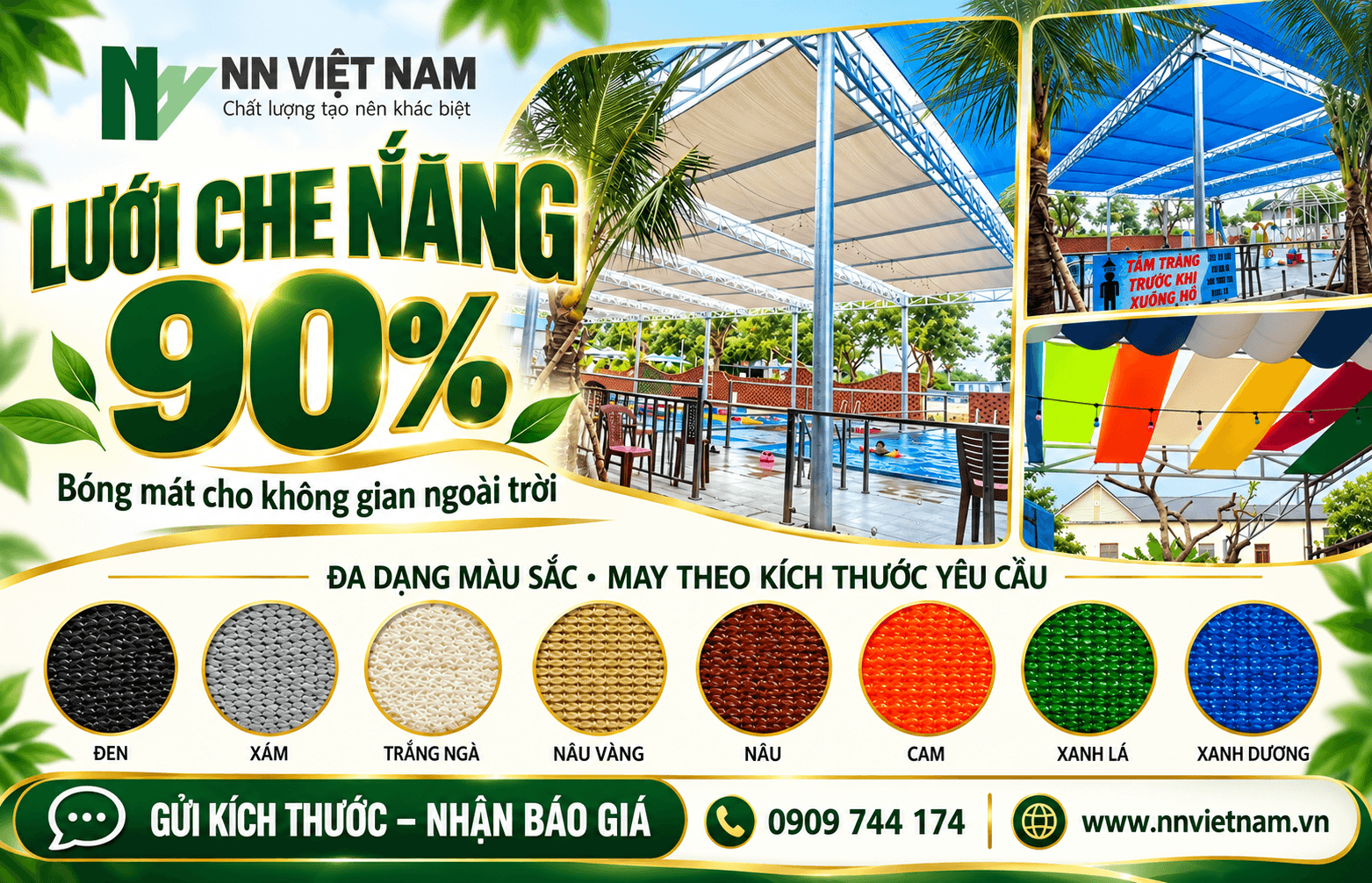 Lưới che nắng hồ bơi may theo kích thước cho khu nghỉ ngoài trời