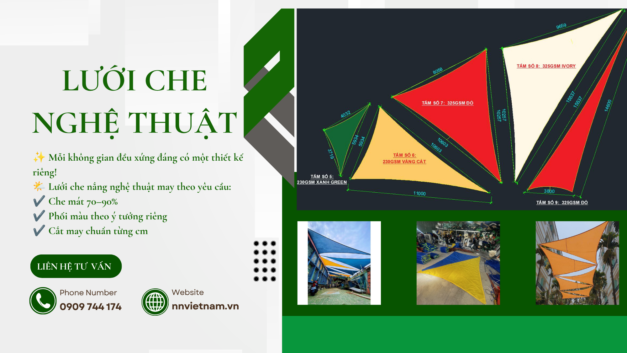 🌤️ Lưới che nắng nghệ thuật may theo yêu cầu – Giải pháp che mát và nâng tầm không gian