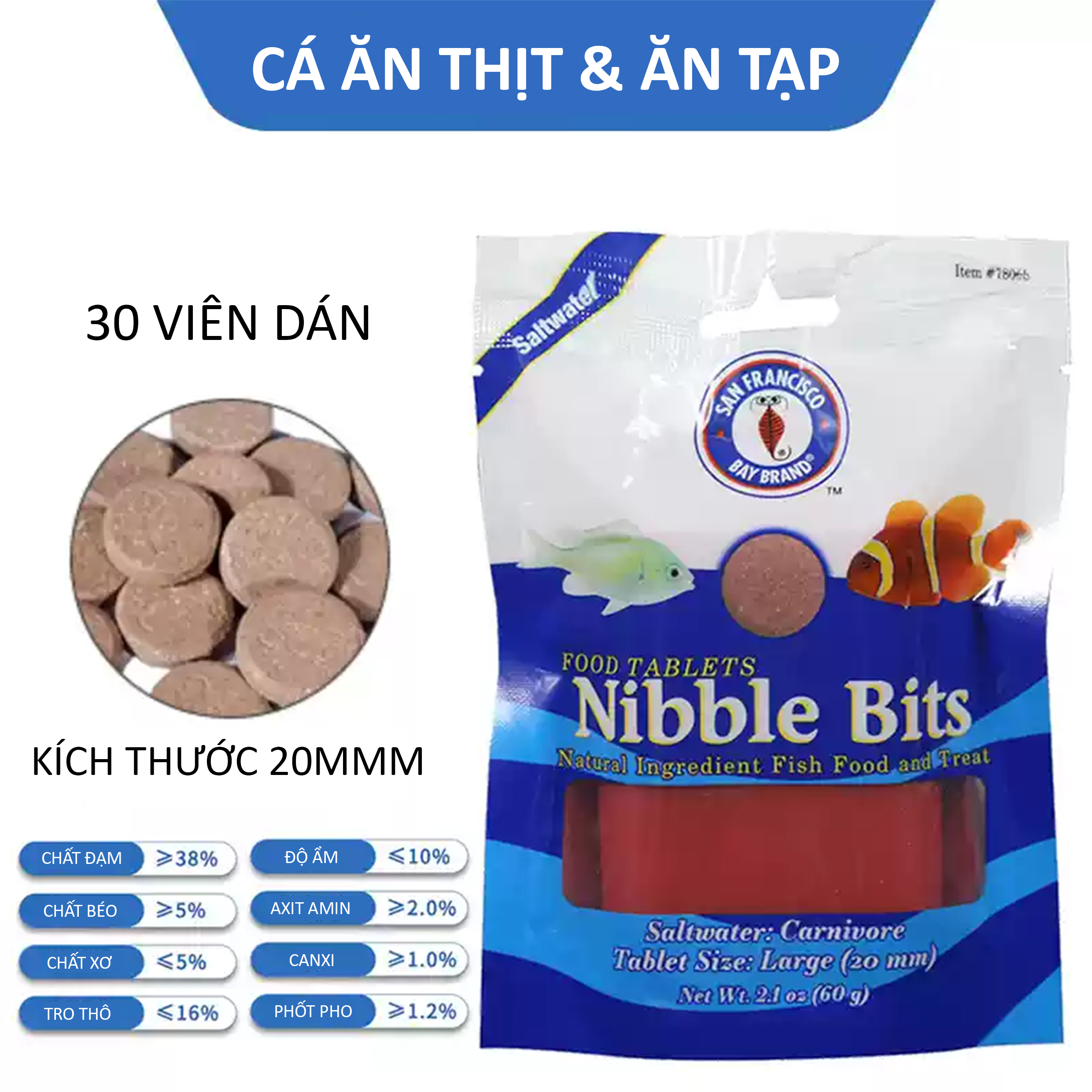 Thức Ăn Viên Dán Cá Biển Nibble Bits – SFBB (Mỹ) | Dinh Dưỡng Tự Nhiên Cho Cá Biển Ăn Thịt & Ăn Tạp