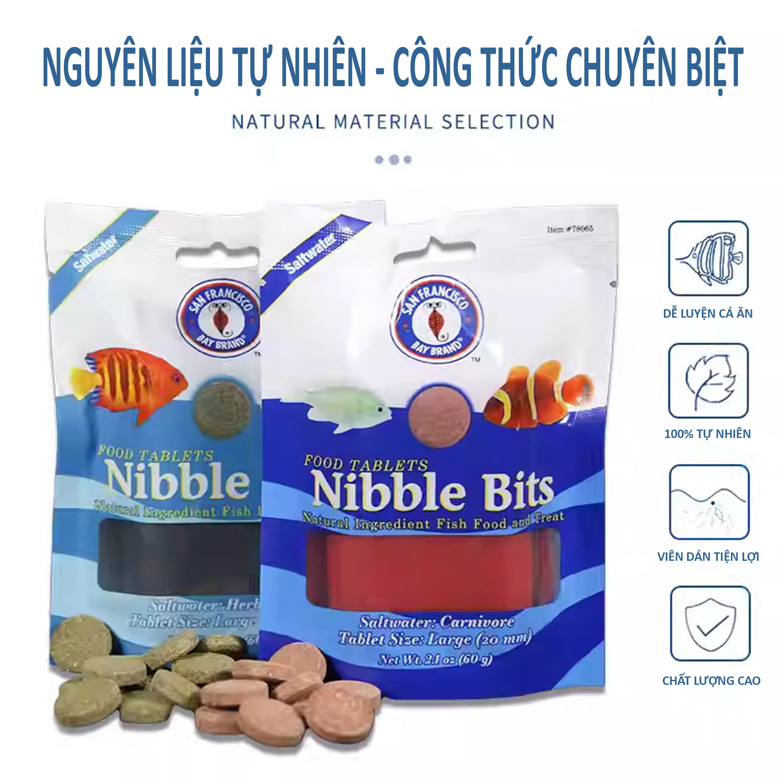 Thức Ăn Viên Dán Nibble Bits Herbivore – SFBB (USA) | Dành Cho Cá Biển Ăn Rong và Ăn Tạp