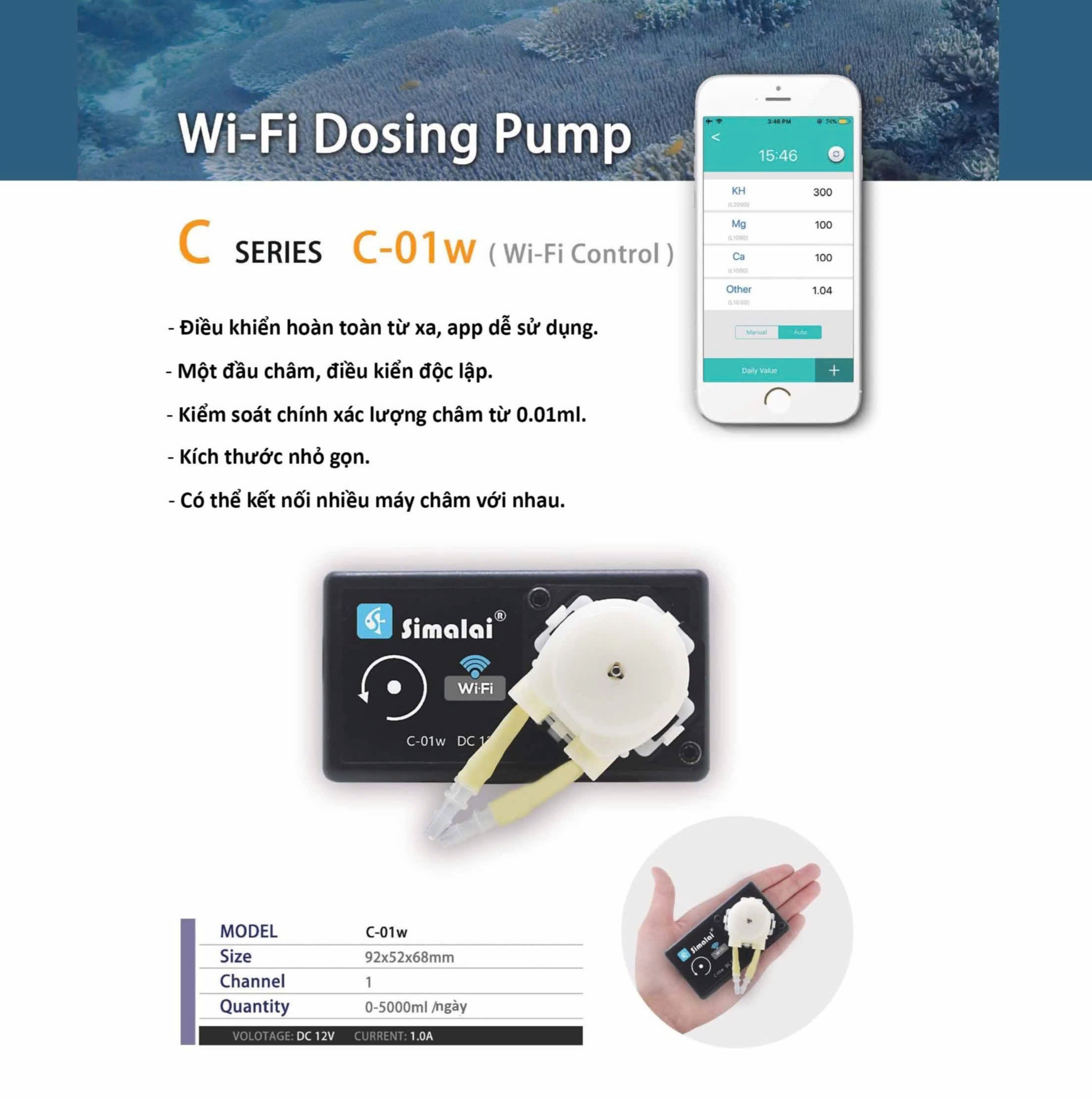 BƠM ĐỊNH LƯỢNG SIMALAI C01W GIẢI PHÁP THÔNG MINH CHO BỂ CÁ SAN HÔ