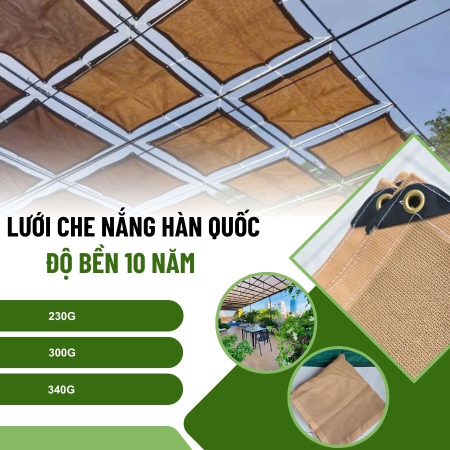 Lưới Che Nắng Màu Vàng Cát Che 80% - Định Lượng 230g Hàn Quốc