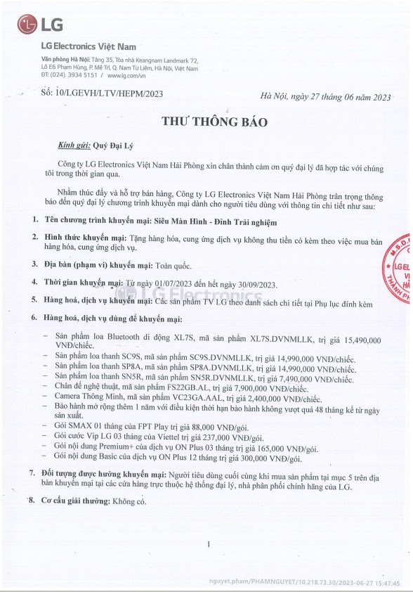 Tặng 1 năm bảo hành mở rộng, loa thanh cùng gói ứng dụng VIP cho tivi LG