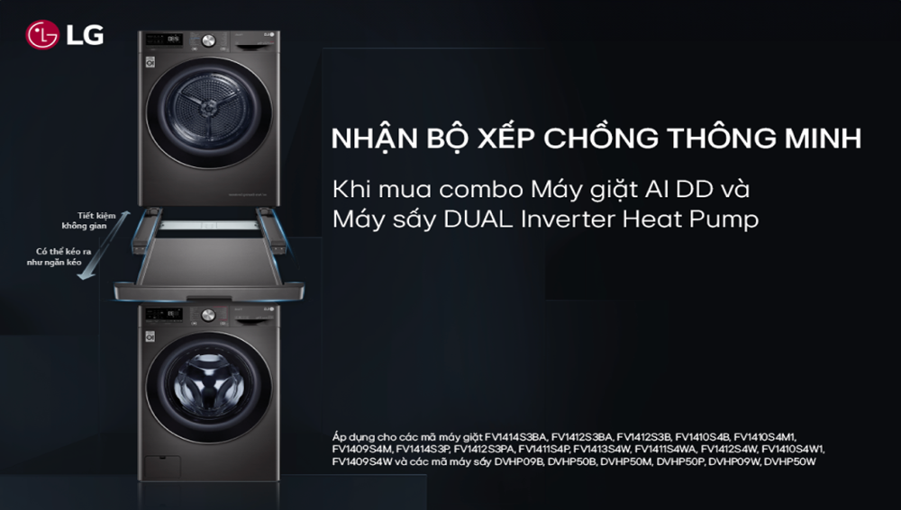 Mua combo Máy giặt và máy sấy LG tặng 01 giá đỡ xếp chồng thông minh