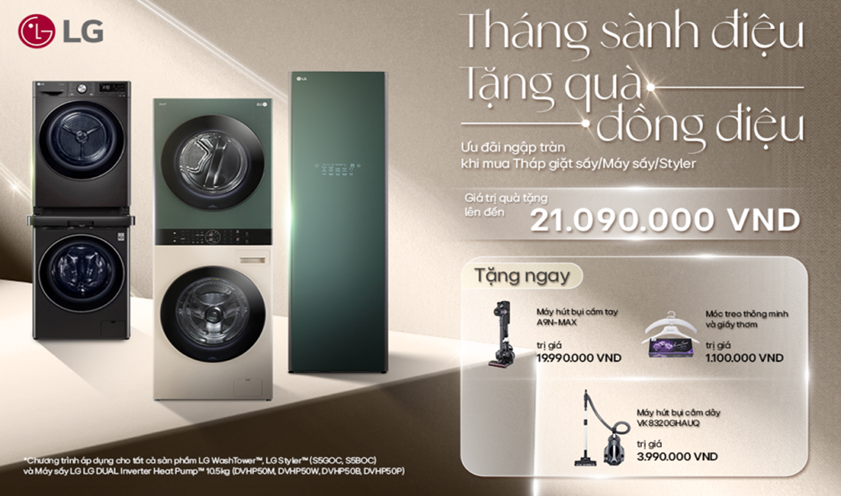Mua máy giặt máy sấy tủ quần áo LG tặng kèm quà hấp dẫn
