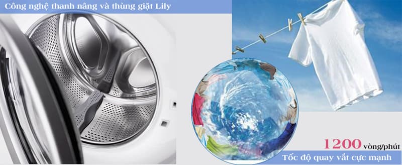Công nghệ nâng thanh và thùng giặt Lily máy giặt electrolux