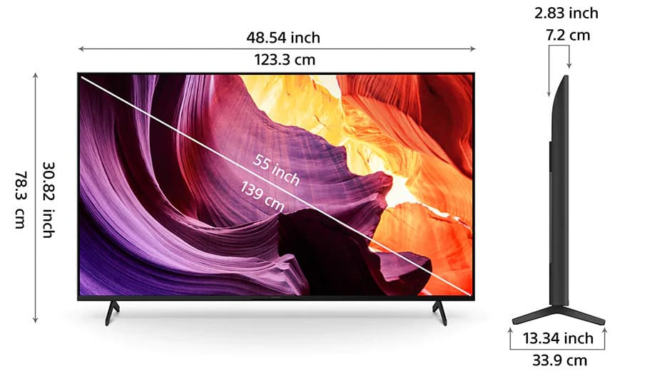 Kích thước Tivi Sony 55 inch có chân