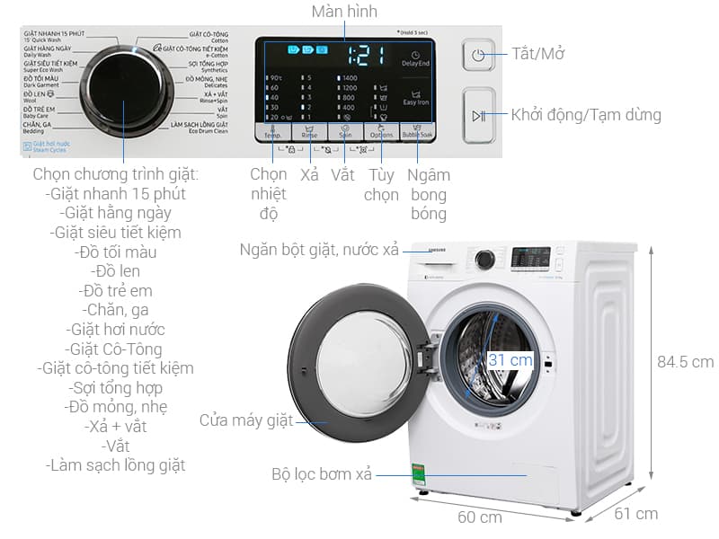 Máy giặt thông minh Samsung Inverter WW80J54E0BW/SV