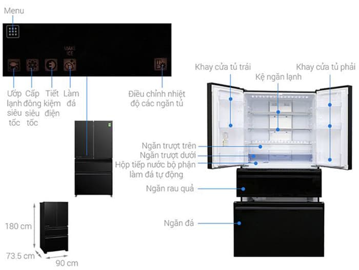 Tủ lạnh Mitsubishi 564 lít inverter MR-LX68EM-GBK-V thiết kế