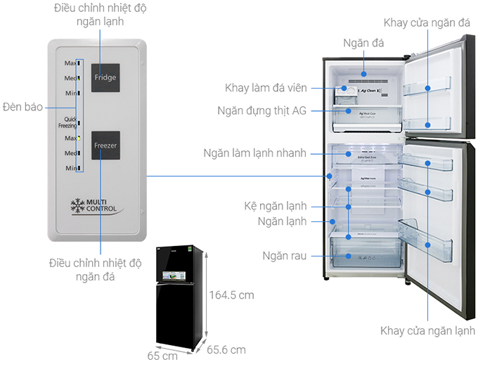 Tủ lạnh Panasonic Inverter 326 lít NR-BL351GKVN kích thước