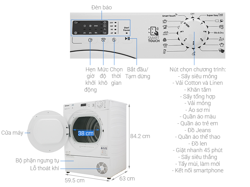 Máy sấy ngưng tụ Candy CS C8LF-S