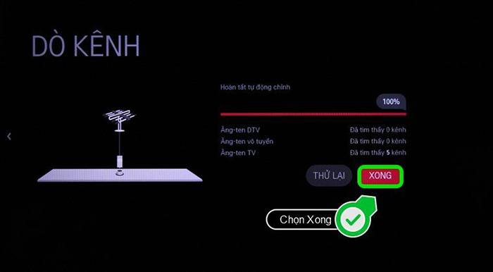 hướng dẫn dò kênh tivi lg chọn xong