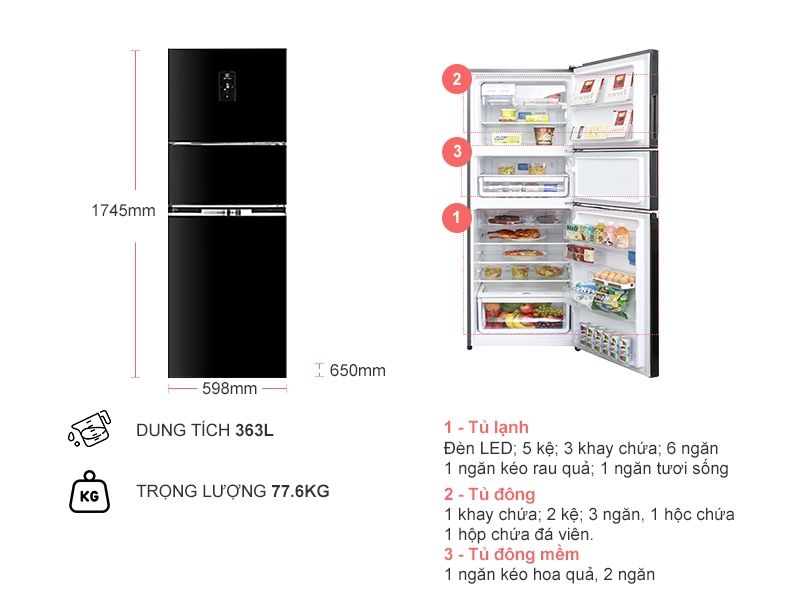 Tủ lạnh Electrolux 363 lít Eme3700H-H