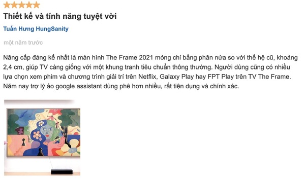Đánh giá của người dùng Tuấn Hưng trên website của Samsung