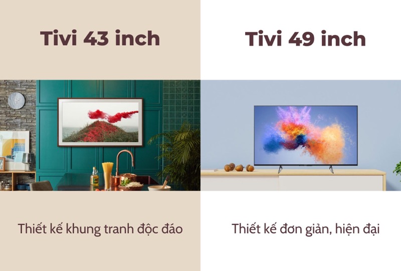 Tivi 43 inch có thiết kế đa dạng, độc đáo hơn so với tivi 49 inch