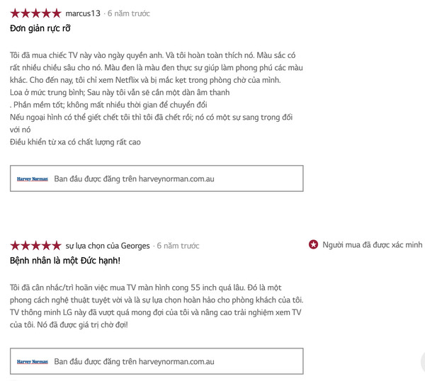 Tivi LG 55C6T được nhiều người dùng đánh giá cao về chất lượng