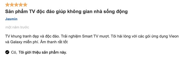 Đánh giá của người dùng Jasmin trên website Samsung