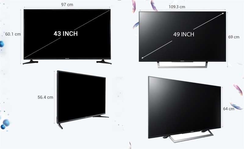 tivi 43 inch và 49 inch phù hợp với không gian có diện tích từ 10 - 20m2 Với kích thước vừa phải, tivi 43 inch và 49 inch phù hợp với không gian có diện tích từ 10 - 20m2
