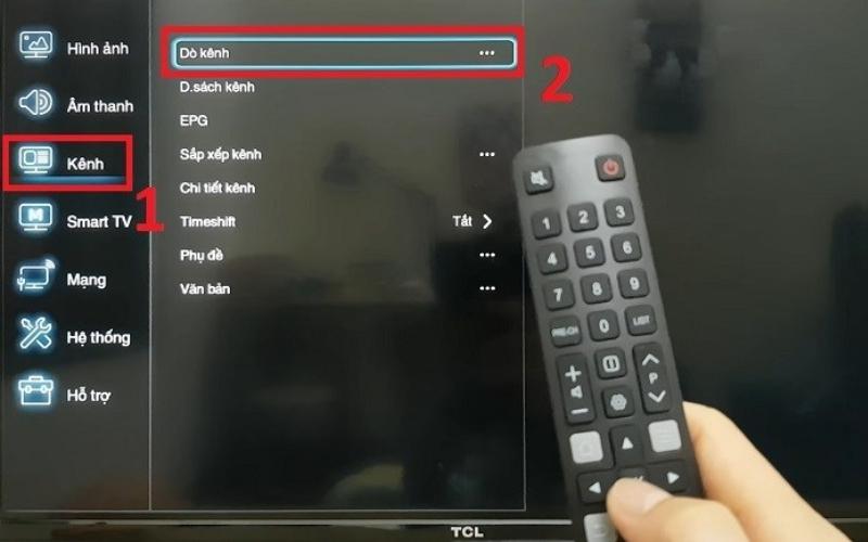 Bước 3: Trong phần Thiết lập, bạn sẽ tìm và chọn mục Kênh, sau đó chọn Dò kênh để bắt đầu quá trình dò.