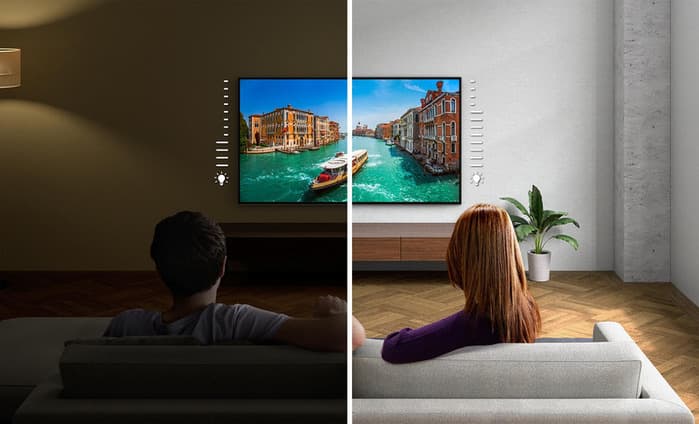 Công nghệ Ambient Optimisation, XR OLED Contrast Pro,...giúp điều chỉnh sáng thông minh, tạo không gian xem thoải mái