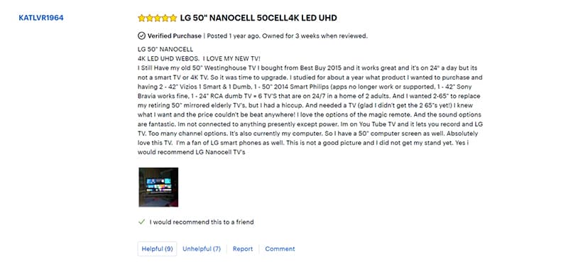 Đánh giá từ người dùng về Tivi LG Nanocell