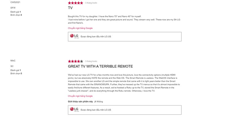 65NANO80TPA và Tivi LG 55NANO80TPA  Đánh giá từ người dùng về Tivi LG Nanocell 65NANO80TPA và Tivi LG 55NANO80TPA