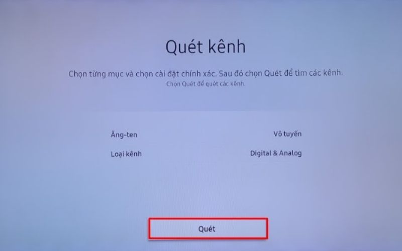 Tiếp theo, bạn chọn "Digital & Analog" để tivi có thể dò tìm cả kênh kỹ thuật số và analog. Tiếp theo, bạn chọn "Digital & Analog" để tivi có thể dò tìm cả kênh kỹ thuật số và analog.