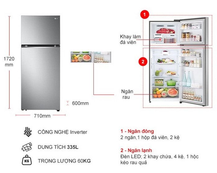 Tủ lạnh LG Inverter 335L GN-M332PS