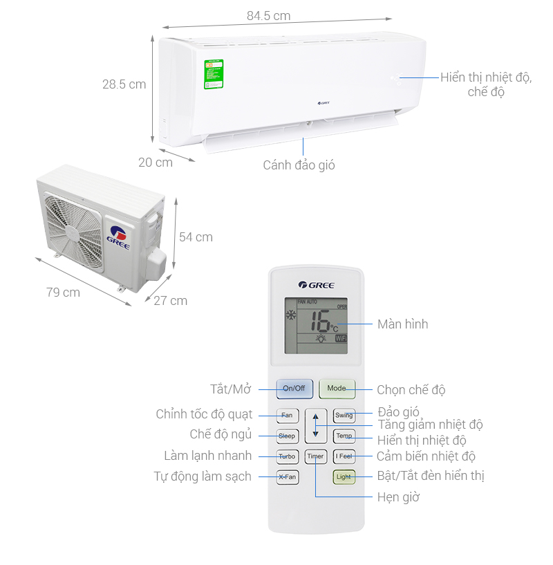 Thông số kỹ thuật Máy lạnh Gree 1.5 HP GWC12IC-K3NNB2H