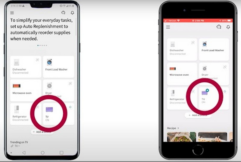 Để điều khiển, chọn TV trên app