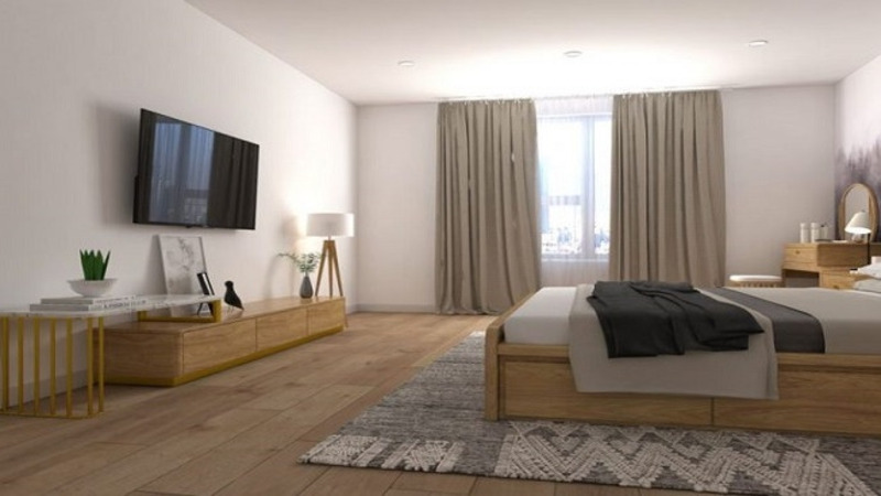 Lắp đặt Tivi ở vị trí đối diện giường trong phòng ngủ giúp bạn có được những tư thế xem phim thoải mái nhất 