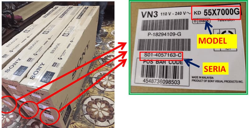 Xem năm sản xuất của tivi ở vỏ thùng Xem năm sản xuất của tivi ở vỏ thùng