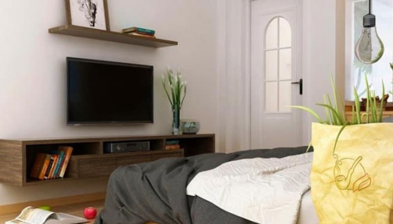 Thưởng thức nội dung giải trí ngay trên giường ngủ với tivi được lắp đặt ở hướng đối diện Thưởng thức nội dung giải trí ngay trên giường ngủ với tivi được lắp đặt ở hướng đối diện