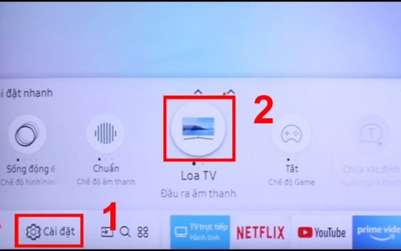 Chọn mục Loa TV trong danh sách tùy chọn âm thanh Chọn mục Loa TV trong danh sách tùy chọn âm thanh