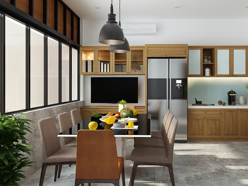 Lắp tivi ở đối diện bàn ăn trong phòng bếp Kinh nghiệm lắp đặt Tivi Sony 55 inch Phòng