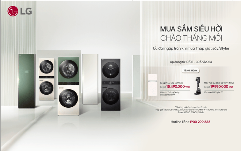 Chương trình khuyến mãi giặt giặt, máy sấy LG tháng 8, 9 Chương trình khuyến mãi giặt giặt, máy sấy LG tháng 8, 9