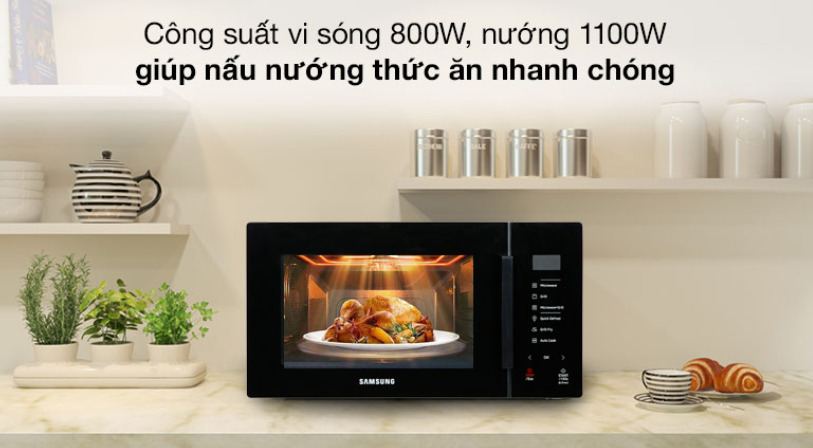  Công suất vi sóng 800W, nướng 1100W nấu nướng nhanh chóng, tiện lợi hơn
