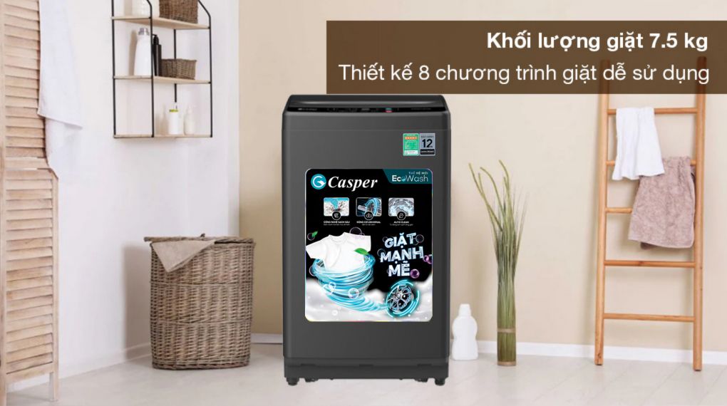 Sức chứa 7.5Kg, 8 chương trình giặt phù hợp nhu cầu giặt giũ của mọi nhà Sức chứa 7.5Kg, 8 chương trình giặt phù hợp nhu cầu giặt giũ của mọi nhà