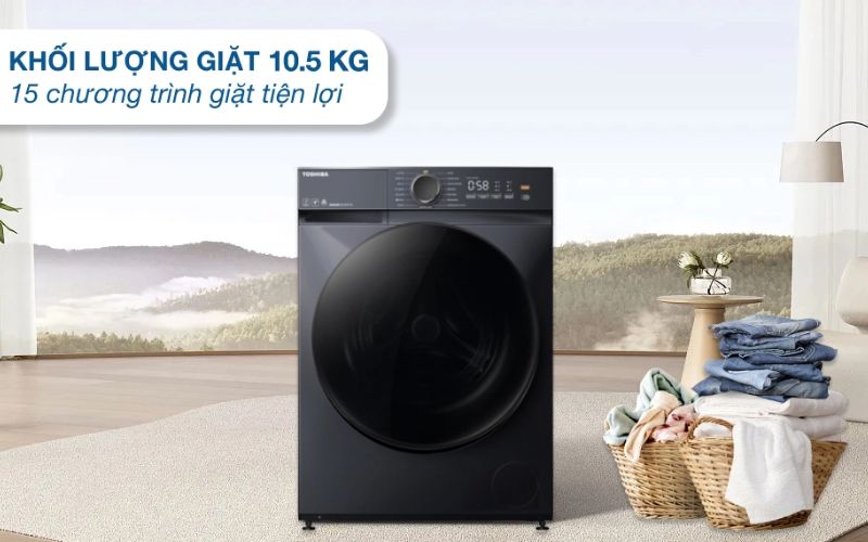 Máy giặt sấy Toshiba 10kg thiết kế tinh tế, kết hợp giặt và sấy, tiết kiệm không gian