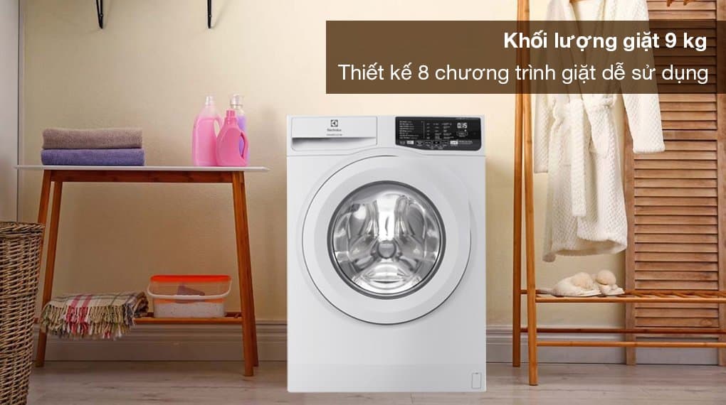  Khối lượng giặt 9Kg, 8 chương trình giặt giũ được số lượng quần áo lớn