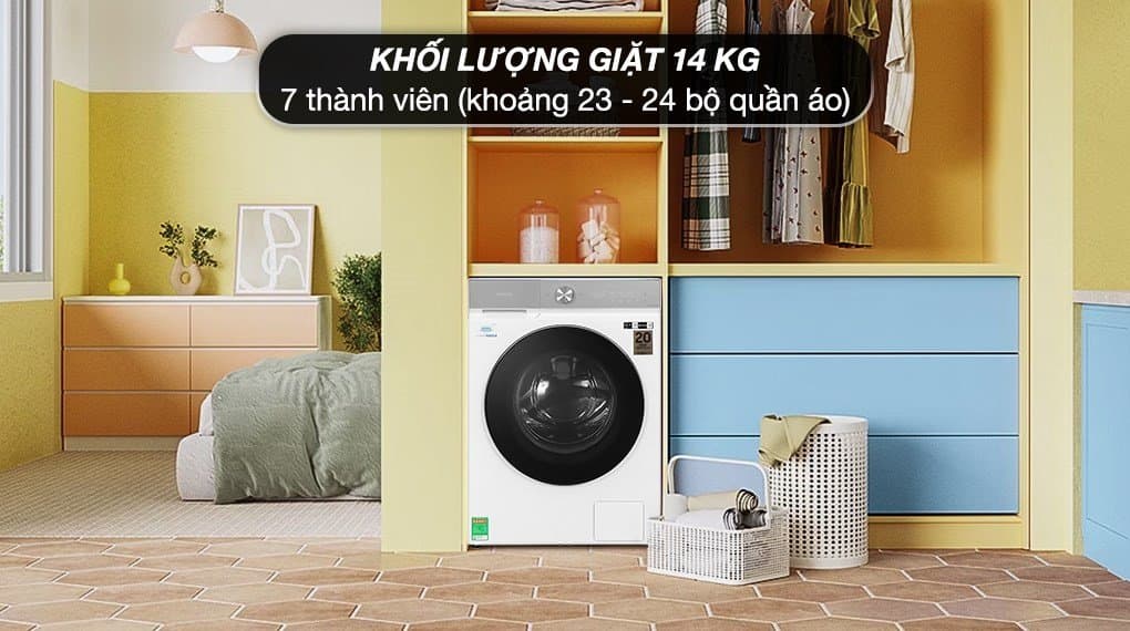  Khối lượng 14 kg cùng 21 chương trình tiện lợi đáp ứng đa dạng nhu cầu giặt giũ