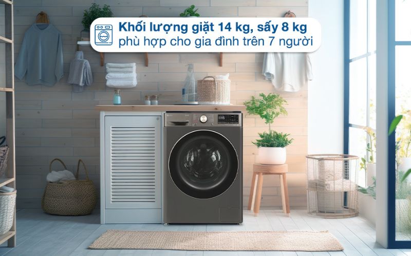  Khối lượng lớn, đa chức năng phục vụ tốt nhu cầu giặt sấy của mọi nhà