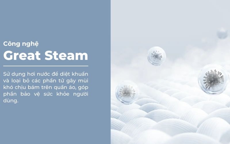 Công nghệ Great Steam giảm thiểu tối đa vi khuẩn, mùi hôi Công nghệ Great Steam giảm thiểu tối đa vi khuẩn, mùi hôi