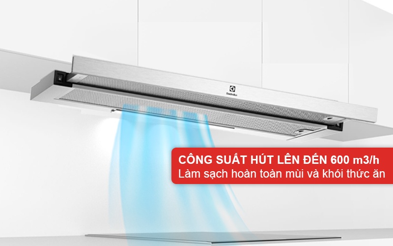 Lực hút lớn 600m3/h loại bỏ mùi thức ăn, khói bếp nhanh chóng, hiệu quả