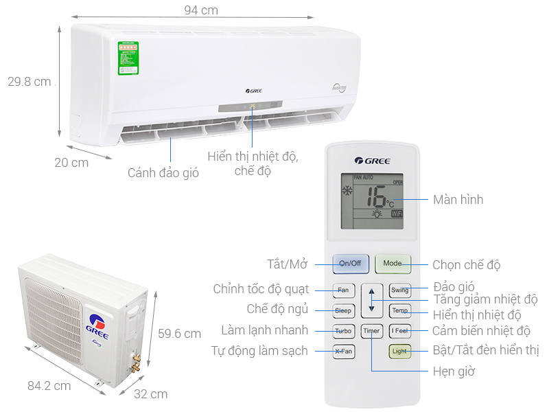 Thông số kỹ thuật Máy lạnh Gree Inverter 2 HP GWC18CC-K3DNC2L