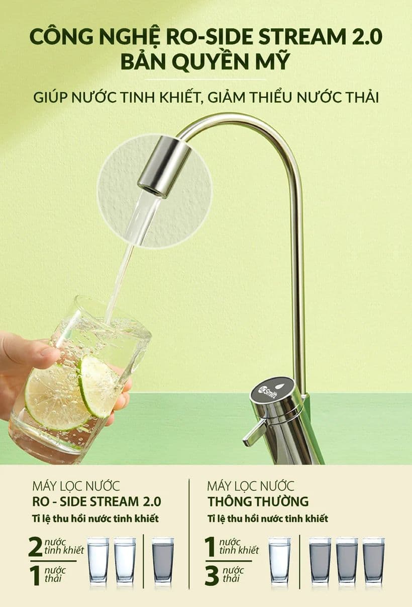 Công nghệ RO-SIDE Stream 2.0 cho nước uống tinh khiết, giảm thiểu nước thải